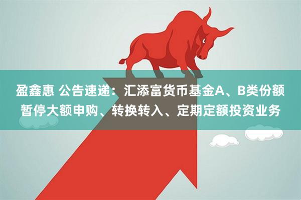盈鑫惠 公告速递：汇添富货币基金A、B类份额暂停大额申购、转换转入、定期定额投资业务